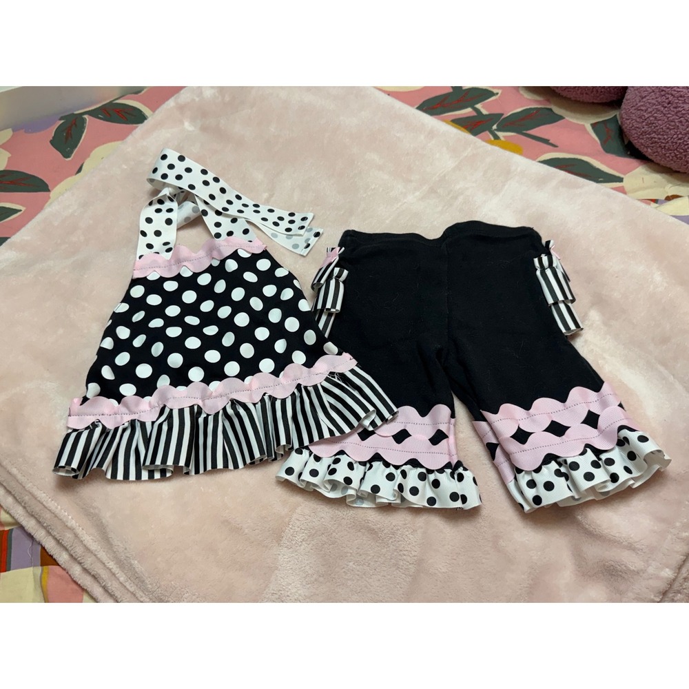 Mud Pie Baby Girls Polka Dot Striped Ruffle Halter Top and Leggings Set 12-18M